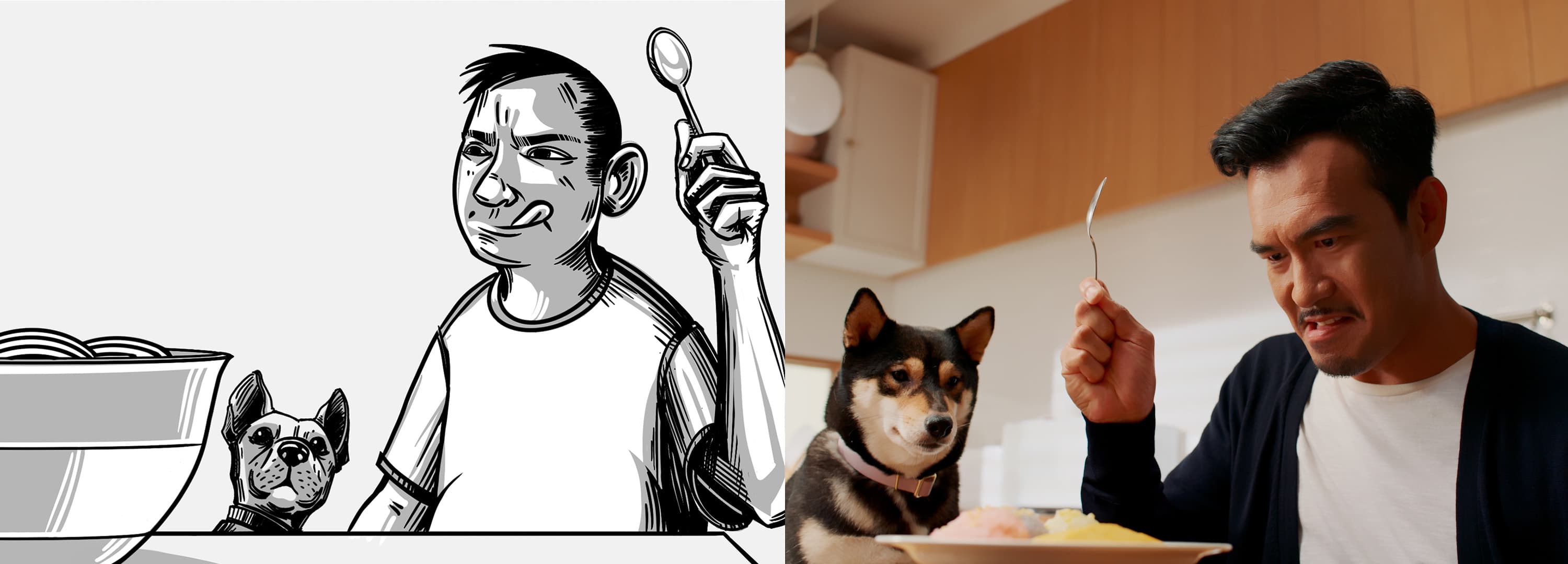 Side-by-side comparison of the storyboard and the final shot