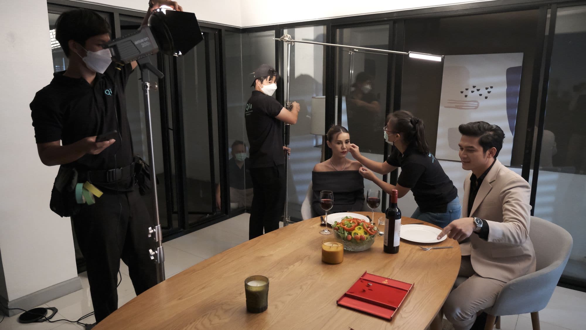 Behind the scenes of a dinner scene